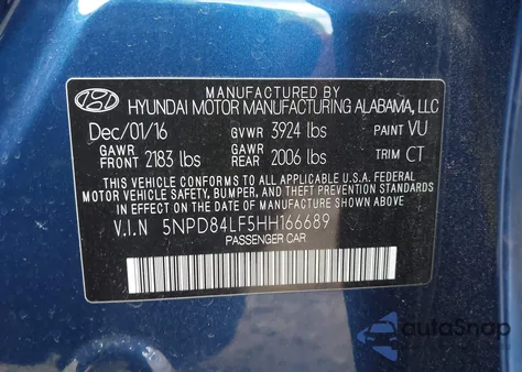 2017 Hyundai Elantra Value Edition из США, поврежденный, VIN 5NPD84LF5HH166689